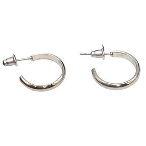 Pierced Earrings Small Hoop Silver Tone Metal Post Minimalist SKU 2773